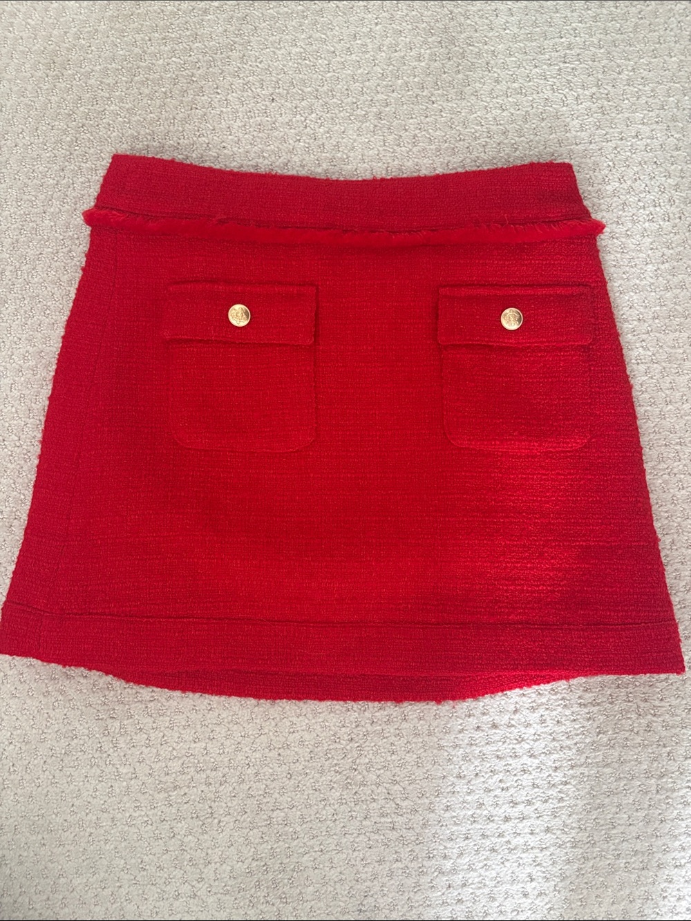 J. Crew Red Tweed Mini Skirt with Gold Buttons